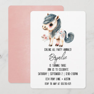 Little Pony Birthday Cute White Horse Rosa Inbjudningar
