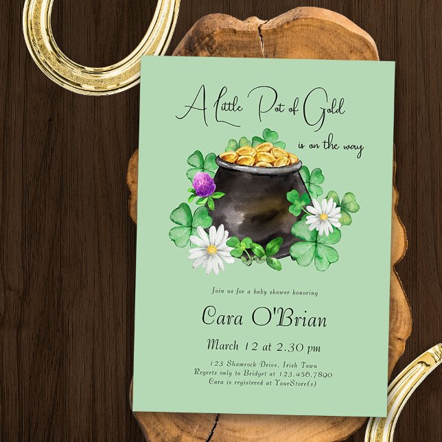 Little Pot of Guld Irish Shamrock Baby Shower Inbjudningar (A Little Pot of Gold is on the Way - Gender Neutral Baby Shower Invite with Lucky Irish theme)