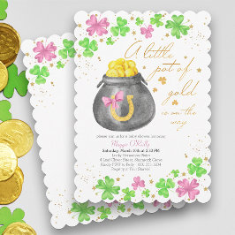 Little Pot of Guld Rosa Grönt Shamrock Baby Shower Inbjudningar