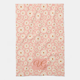 Little Powder Rosa Flowers Monogram Kitchen Towel Kökshandduk