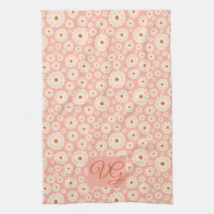 Little Powder Rosa Flowers Monogram Kitchen Towel Kökshandduk