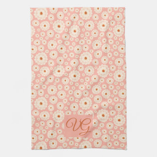 Little Powder Rosa Flowers Monogram Kitchen Towel Kökshandduk