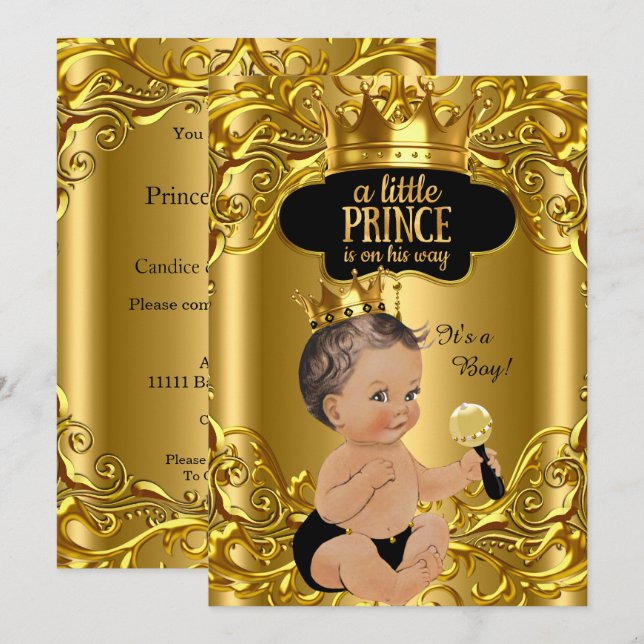Little Prince är på väg Baby Shower Brunette Inbjudningar (Fram/baksida)