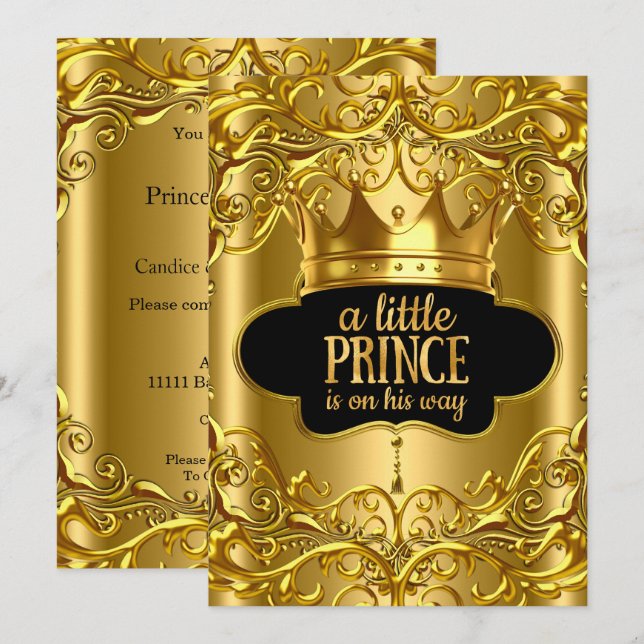 Little Prince är på väg Baby Shower Golden Inbjudningar (Fram/baksida)
