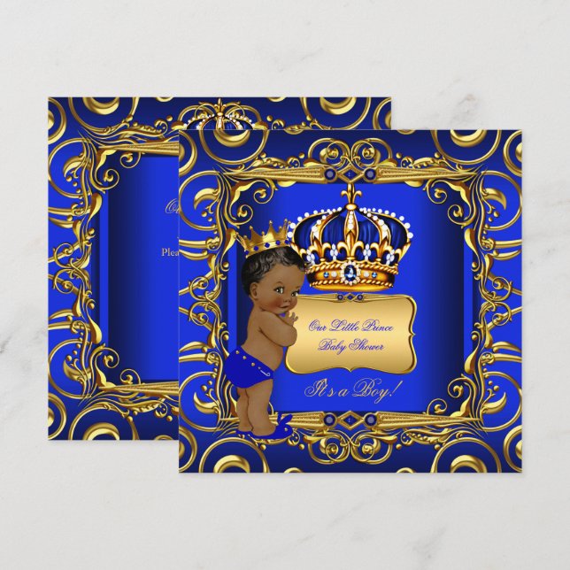 Little Prince Baby Shower Blue African American Inbjudningar (Fram/baksida)