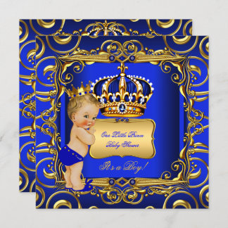 Little Prince Baby Shower Blue Blonde Pojke Inbjudningar
