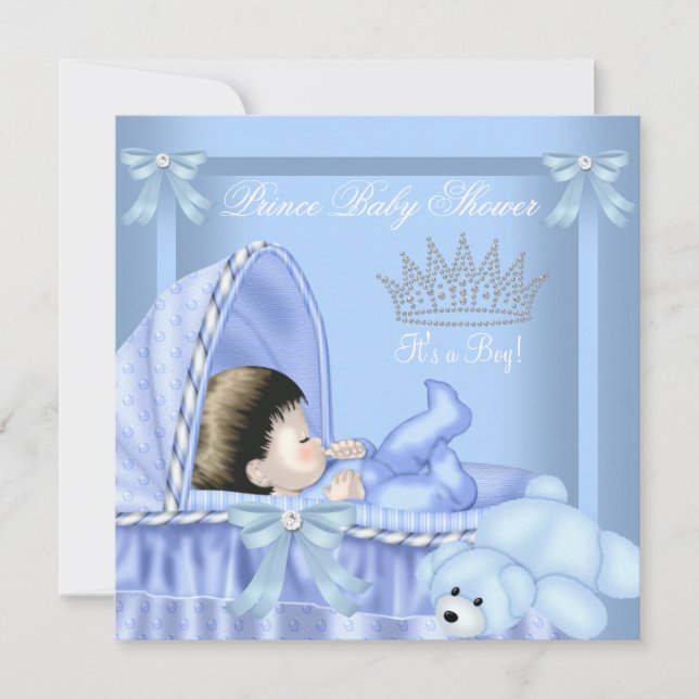 Little Prince Baby Shower Boy Blue Bassinette 2 Inbjudningar (Framsida)