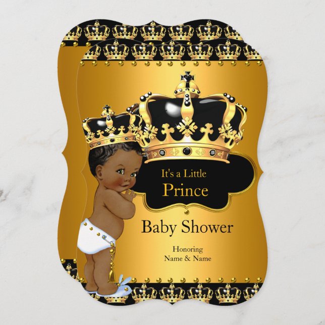 Little Prince Baby Shower Boy Krona Ethnic Inbjudningar (Fram/baksida)