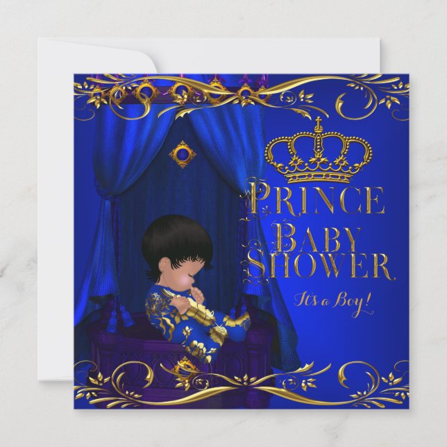 Little Prince Baby Shower Boy Regal Blue Krona 2 Inbjudningar (Framsida)