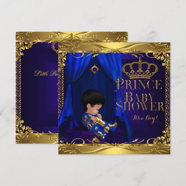 Little Prince Baby Shower Boy Regal Blue Krona 5 Inbjudningar (Fram/baksida)