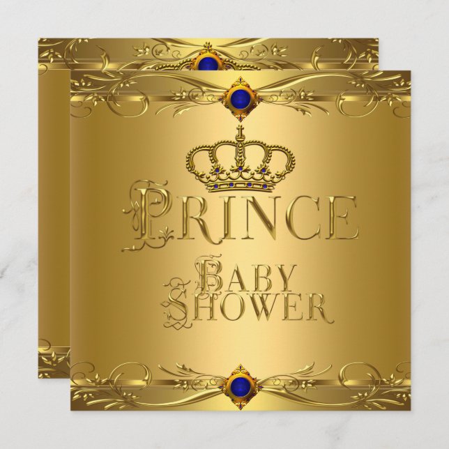 Little Prince Baby Shower Boy Regal Blue Krona 6 Inbjudningar (Fram/baksida)