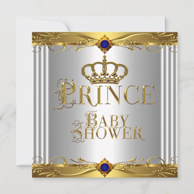 Little Prince Baby Shower Boy Regal Blue Krona 8 Inbjudningar (Framsida)