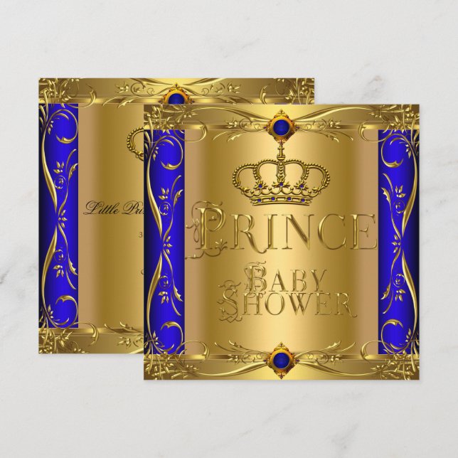 Little Prince Baby Shower Boy Regal Blue Krona 9 Inbjudningar (Fram/baksida)