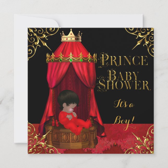 Little Prince Baby Shower Boy Regal Red Krona 2 Inbjudningar (Framsida)