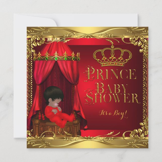 Little Prince Baby Shower Boy Regal Red Krona 5 Inbjudningar (Framsida)