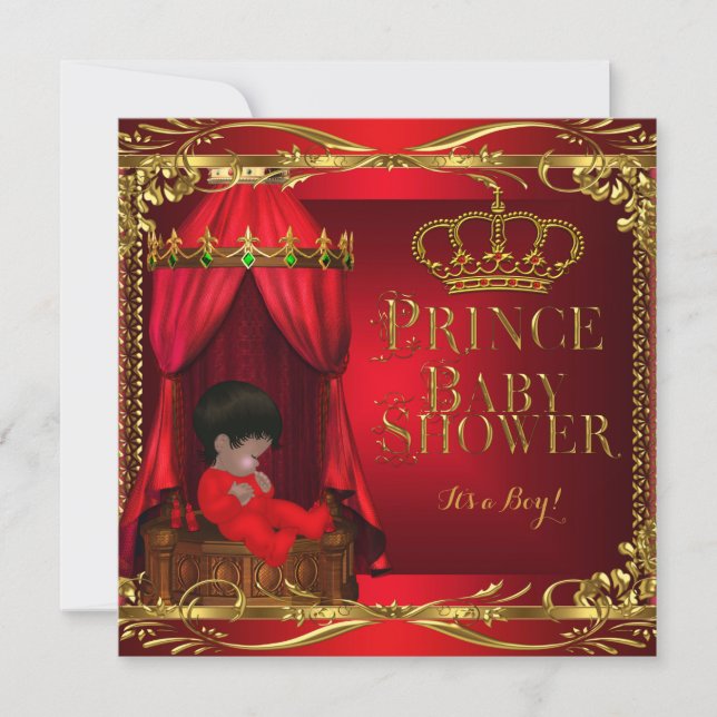 Little Prince Baby Shower Boy Regal Red Krona 6 Inbjudningar (Framsida)