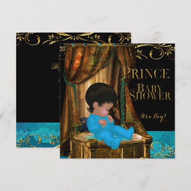 Little Prince Baby Shower Boy Regal Teal Krona Inbjudningar (Fram/baksida)