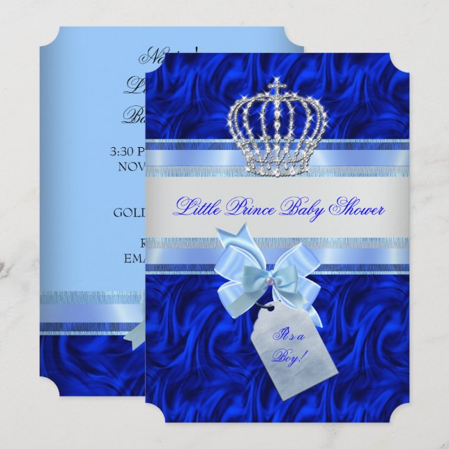 Little Prince Baby Shower Boy Royal Blue Inbjudningar (Fram/baksida)