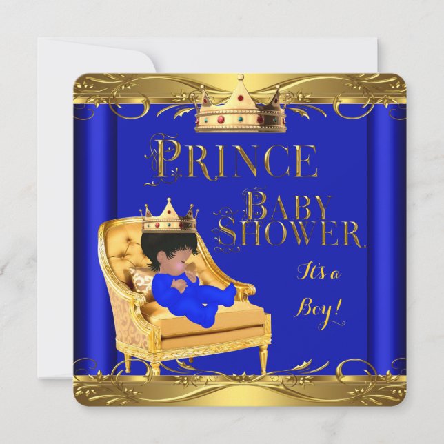 Little Prince Baby Shower Boy Royal Blue Krona 6C Inbjudningar (Framsida)