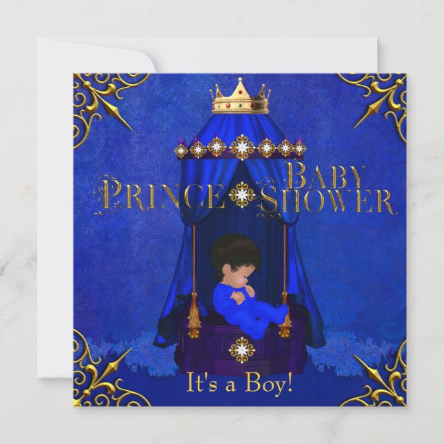 Little Prince Baby Shower Boy Royal Blue Krona Inbjudningar (Framsida)