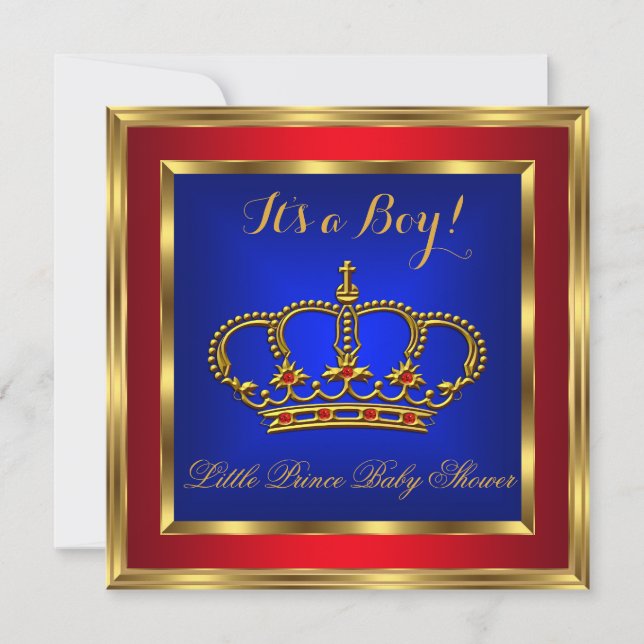 Little Prince Baby Shower Boy Royal Red Blue 2 Inbjudningar (Framsida)