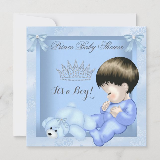 Little Prince Baby Shower Cute Boy Blue Leksak 2 Inbjudningar (Framsida)