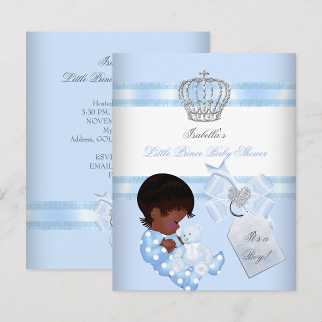 Little Prince Baby Shower Cute Boy Leksak Bear A Inbjudningar (Fram/baksida)