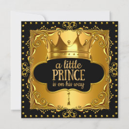 Little Prince Baby Shower Gold Foil Krona Black Inbjudningar