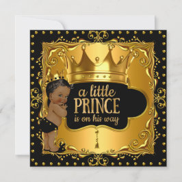 Little Prince Baby Shower Gold Foil Krona Ethnic Inbjudningar