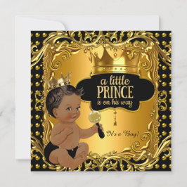 Little Prince Baby Shower Guld Rattle Ethnic Inbjudningar