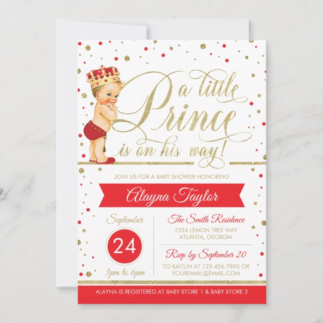 Little Prince Baby Shower Inbjudan, Faux Glitter Inbjudningar (Framsida)