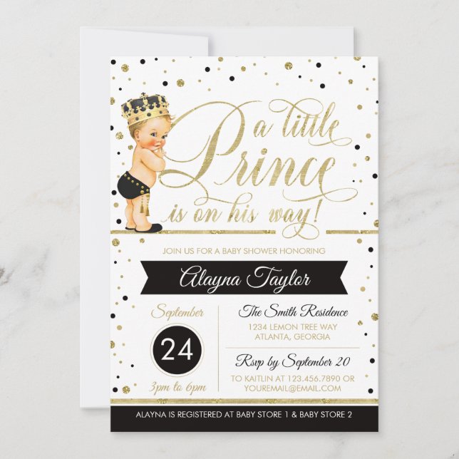 Little Prince Baby Shower Inbjudan, Faux Glitter Inbjudningar (Framsida)