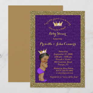 Little Prince Baby Shower-inbjudan, guld, lila Inbjudningar