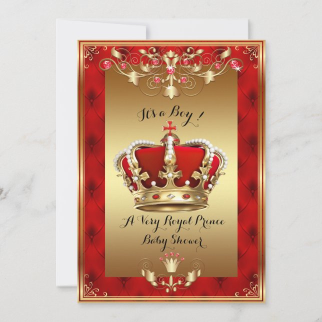 Little Prince Baby Shower-inbjudan,guld,rött Inbjudningar (Baksida)