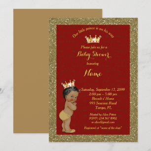 Little Prince Baby Shower-inbjudan, guld, rött Inbjudningar