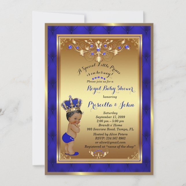 Little Prince Baby Shower-inbjudan, Royal Blue 2 Inbjudningar (Framsida)