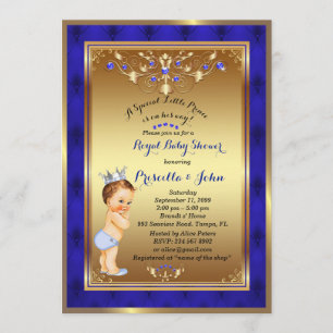Little Prince Baby Shower-inbjudan, Royal Blue 2 Inbjudningar