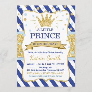 Little Prince Baby Shower Inbjudan Royal blue Guld