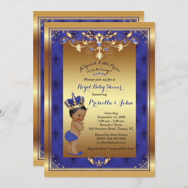 Little Prince Baby Shower-inbjudan, Royal Blue Inbjudningar (Fram/baksida)