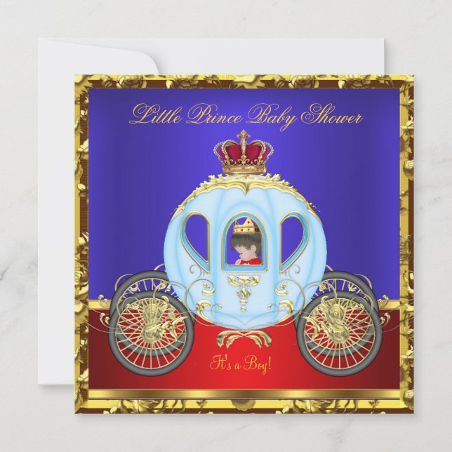 Little Prince Baby Shower Red Blue Guld Boy Inbjudningar (Framsida)