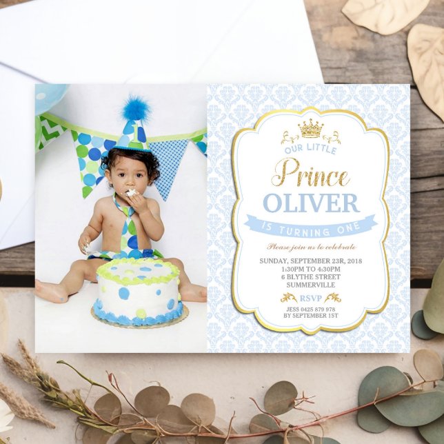 Little Prince Birthday-inbjudan Boy Blue Photo Inbjudningar (Skapare uppladdad)