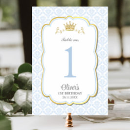 Little Prince Blue Damask Birthday Baby Shower Bordsnummer