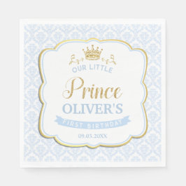 Little Prince Blue Damask Guld Krona 1:a födelseda Pappersservett