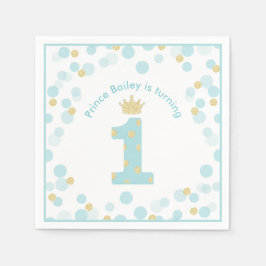 Little Prince Blue Guld 1st Birthday Party Pappersservett