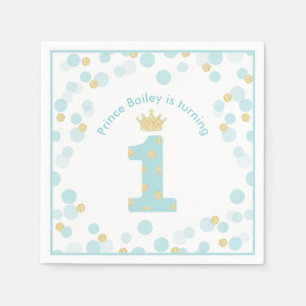 Little Prince Blue Guld 1st Birthday Party Pappersservett