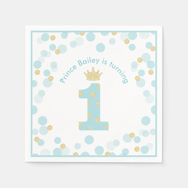 Little Prince Blue Guld 1st Birthday Party Pappersservett (Framsidan)