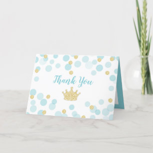 Little Prince Blue Guld Confetti Dots Baby Shower Tack Kort