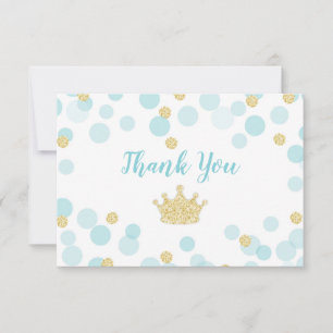 Little Prince Blue Guld Dots Baby Shower Tack Kort