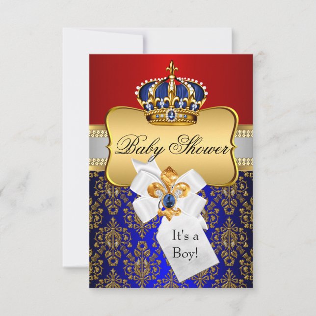 Little Prince Blue Krona Baby Shower Inbjudan (Framsida)
