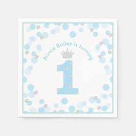 Little Prince Blue Silver 1st Birthday Party Pappersservett